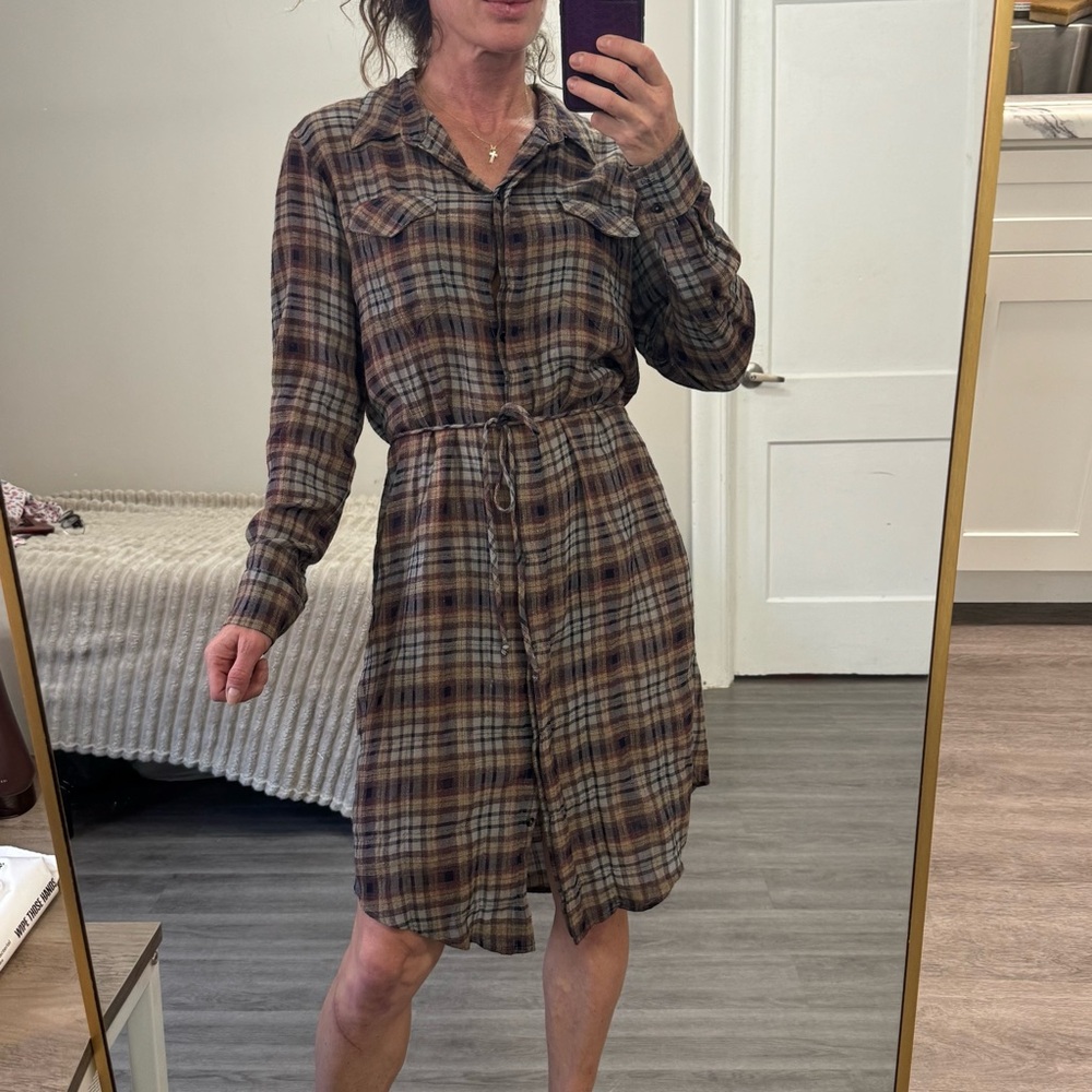 Burning Torch Brisbane Plaid Shirt Dress Wool Blend, Made in USA, Size M